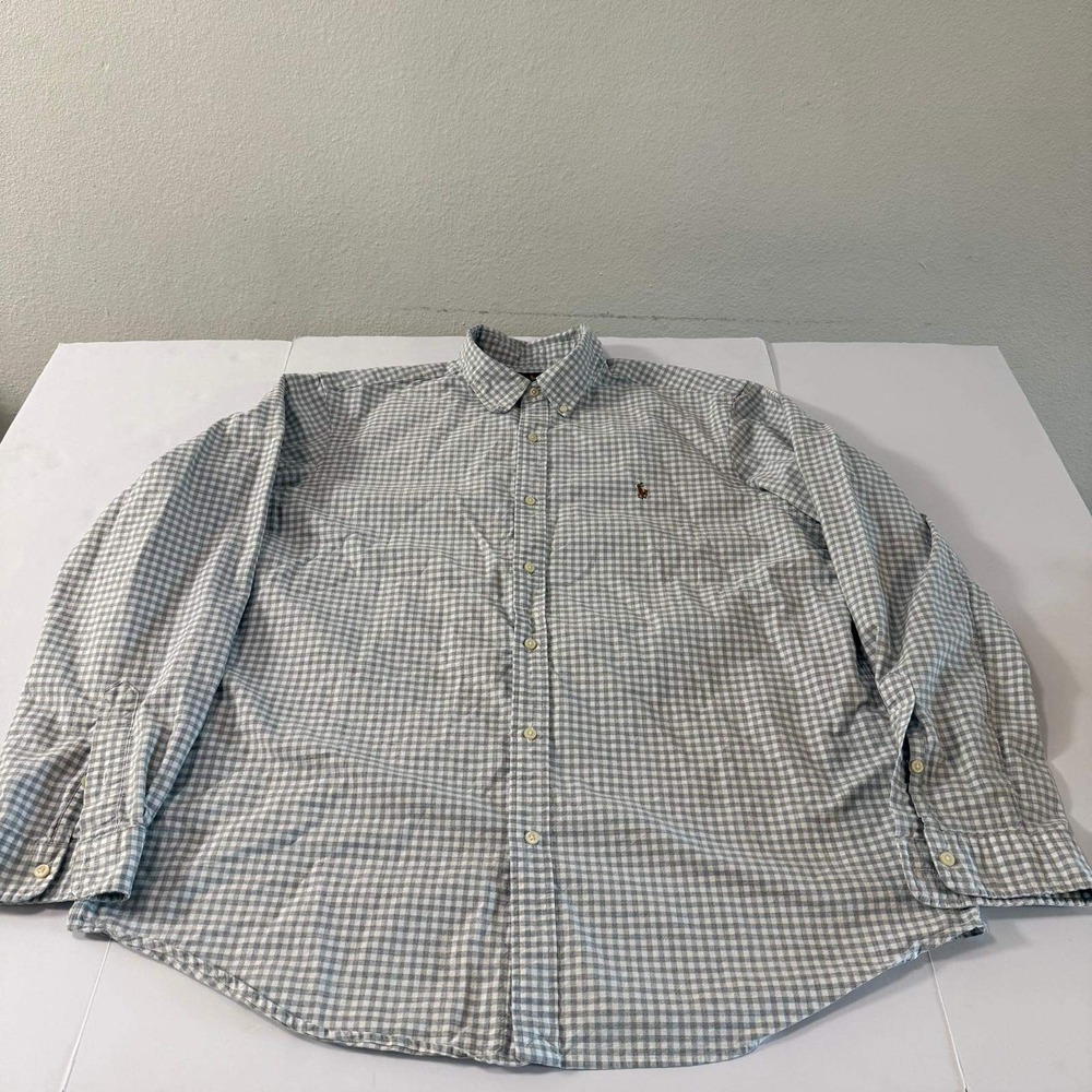 Ralph Lauren Mens XXL Classic Fit Gingham Button Down Shirt Grey White Cotton